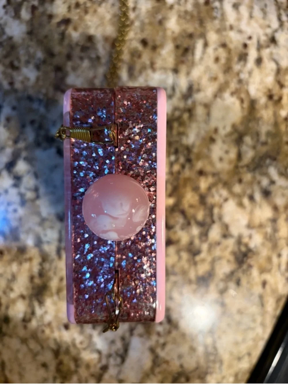 Kurt Geiger Pink Pearl and Gold Sequin Perfume Bottle Crossbody